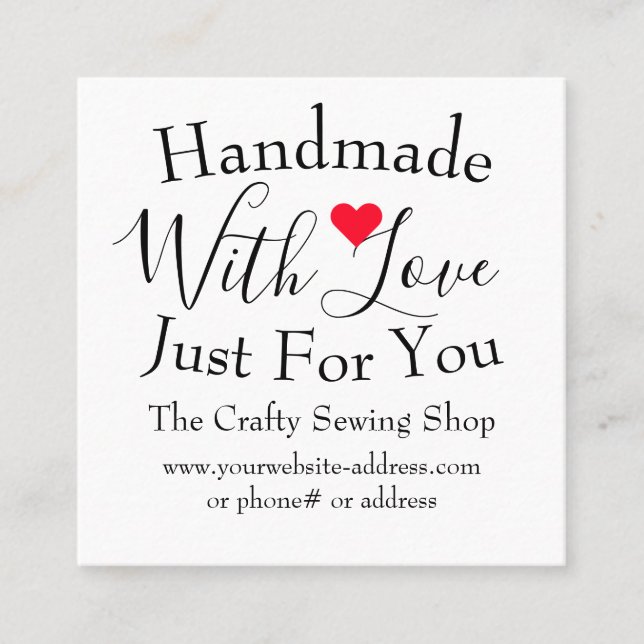 Handmade With Love Small Craft Business Supplies Square Business Card (Front)