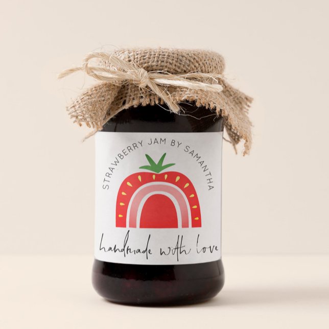 Handmade With Love Strawberry Jam Rainbow Script Square Sticker (Creator Uploaded)