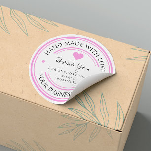 handmade with love   thank you black pink sticker