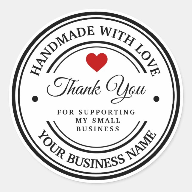 Handmade with love | thank you  classic round sticker (Front)