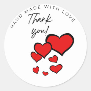 Handmade With Love Thank You Floating Hearts Classic Round Sticker