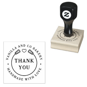 Handmade With Love Thank You Heart Whisk Bakery Rubber Stamp
