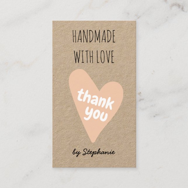 Handmade with Love Thank you Kraft Paper QR code  Business Card (Front)