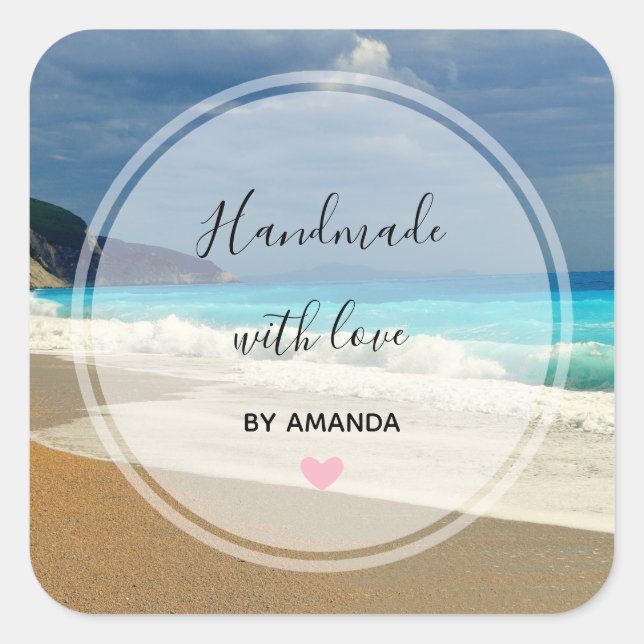 Handmade with Love Turquoise Blue Sea Tropical Square Sticker (Front)