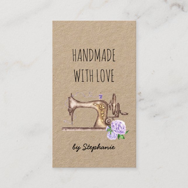 Handmade with Love Vintage Sewing Machine Business Card (Front)