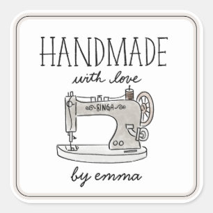 Handmade with Love Vintage Sewing Machine Square Sticker