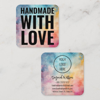 Handmade With Love Watercolor Abstract Background  Square Business Card