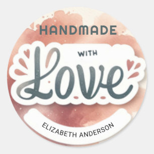 Handmade with Love Watercolor Classic Round Sticker