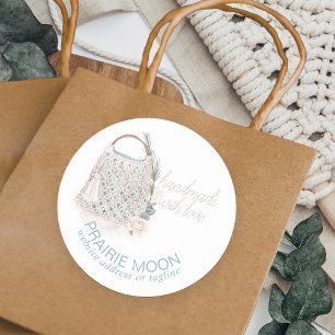 Handmade with Love Watercolor Macrame Bag Custom Classic Round Sticker
