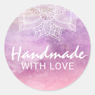 Handmade With Love Watercolor Mandala Crafts Classic Round Sticker