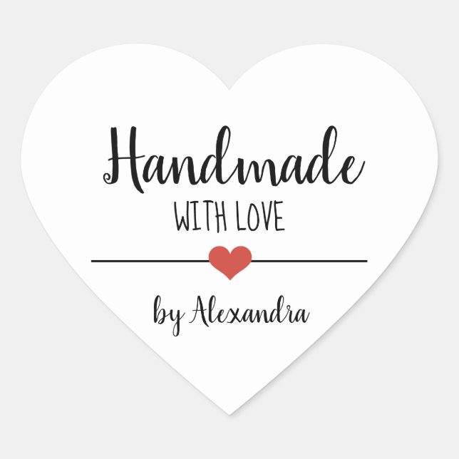 Handmade with love white personalised  heart sticker (Front)