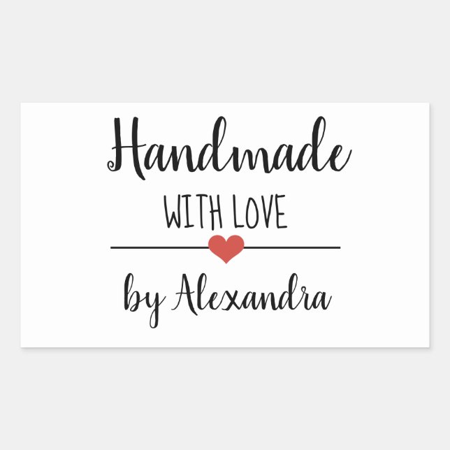 Handmade with love white script custom rectangular sticker (Front)