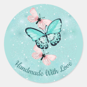 "Handmade with Love" With Butterflies Classic Round Sticker