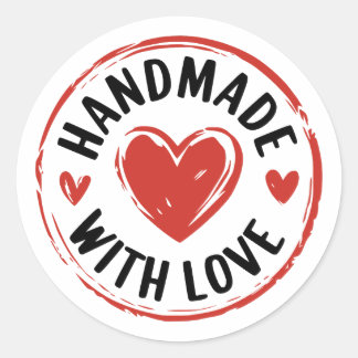Handmade With Love with Red Hearts Sticker