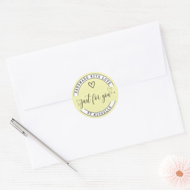 Handmade With Love Yellow Elegant Script Sticker (Envelope)