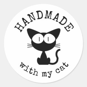 Handmade with my cat - Black cat drawing Classic Round Sticker