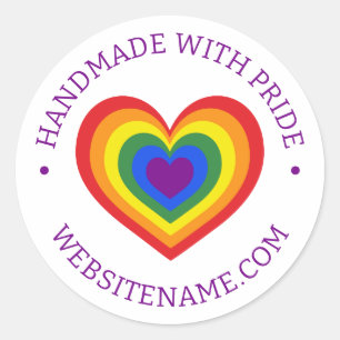 Handmade With Pride LGBTQ Rainbow Heart Website Classic Round Sticker