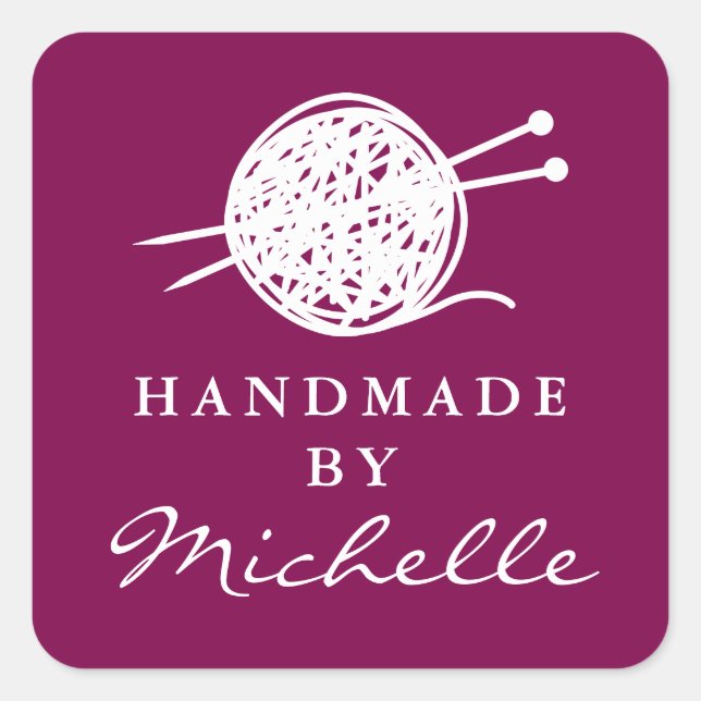 Handmade wool knitting thread bundle logo custom square sticker (Front)