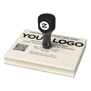 Handmade Your Business Inline Logo Custom Qr Code Rubber Stamp