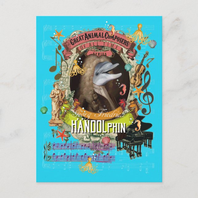 Handolphin Funny Dolphin Animal Composer Handel Postcard (Front)