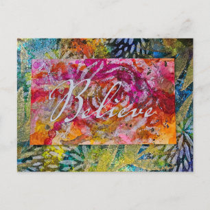 Handpainted BELIEVE art Holiday Postcard