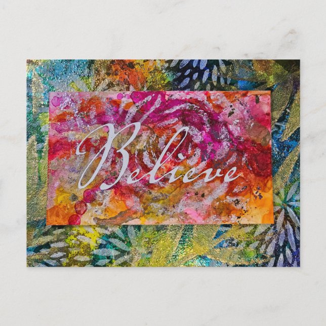 Handpainted BELIEVE art  Holiday Postcard (Front)