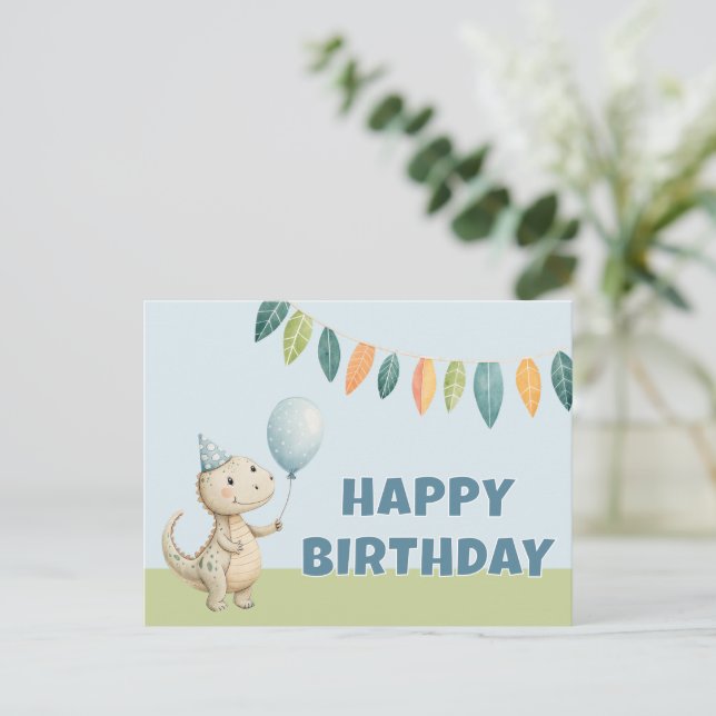HandPainted Birthday Dinos Postcard (Standing Front)