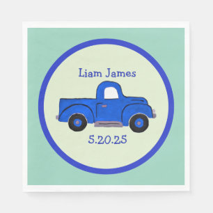 Handpainted Blue Truck Art, Personalise Napkin