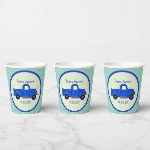 Handpainted Blue Truck Art Personalise Paper Cups