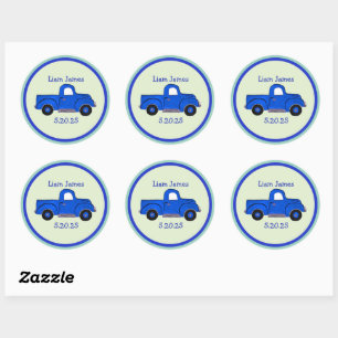 Handpainted Blue Truck Art, Personalize Classic Round Sticker