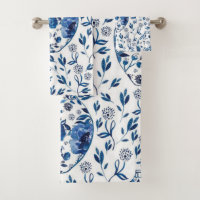 Handpainted Blue & White Chinoiserie Floral Style