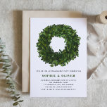 Handpainted Boxwood Wreath Winter Engagement Party Invitation<br><div class="desc">Invite family and friends to your event with this customisable engagement party invitation. It features a hand-painted boxwood wreath and pinstripe pattern. Personalise this holiday engagement invitation by adding your details. This classic engagement invitation is perfect for winter and Christmas weddings. Matching items are available.</div>