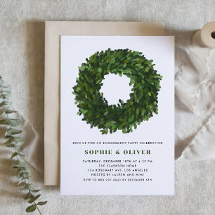 Handpainted Boxwood Wreath Winter Engagement Party Invitation