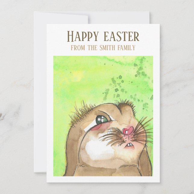 Handpainted brown watercolor easter bunny invitation (Front)