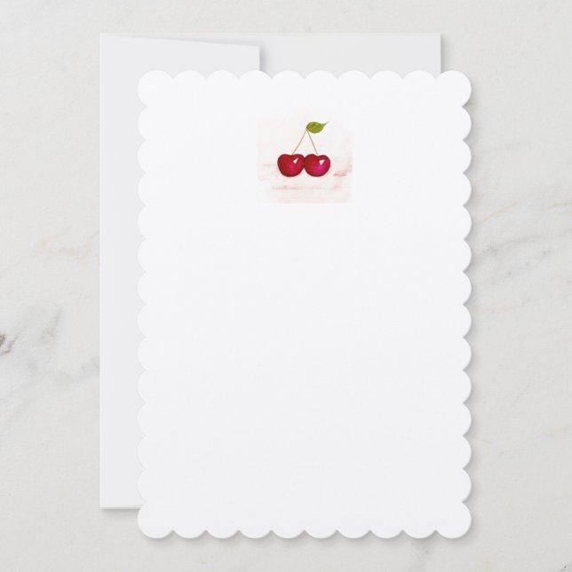 Handpainted CHERRIES on Elegant Paper Stationery Invitation (Front)