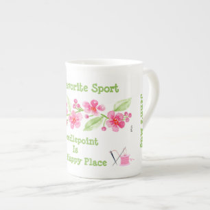 Handpainted Cherry Blossom Hobby Sport Needlepoint Bone China Mug