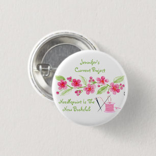 Handpainted Cherry Blossom Needlepoint 3 Cm Round Badge