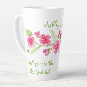 Handpainted Cherry Blossom Needlepoint Latte Mug