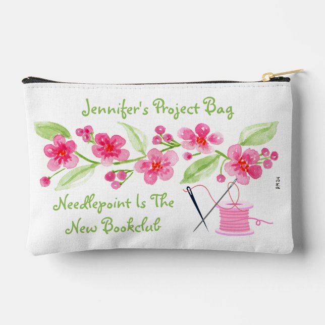 Handpainted Cherry Blossom Needlepoint Zippered SM Accessory Pouch (Back)