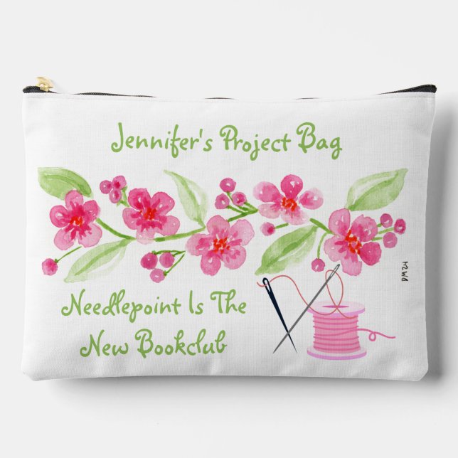 Handpainted Cherry Blossoms Needlepoint Zippered  Accessory Pouch (Front)
