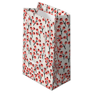 Handpainted Christmas Branches Berries Red White Small Gift Bag