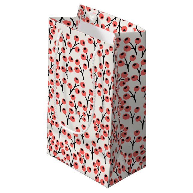 Handpainted Christmas Branches Berries Red White Small Gift Bag (Front Angled)