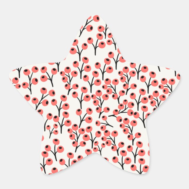 Handpainted Christmas Branches Berries Red White Star Sticker (Front)