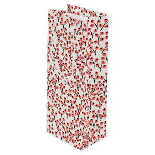 Handpainted Christmas Branches Berries Red White Wine Gift Bag