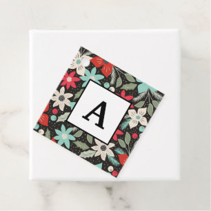 Handpainted Christmas Poinsettia Red White Aqua Favour Tags