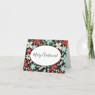Handpainted Christmas Poinsettia Red White Aqua Note Card