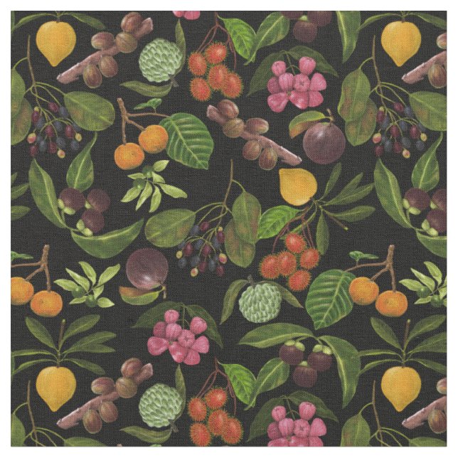 Handpainted Colourful Exotic Tropical Fruit Patter Fabric (Close Up)