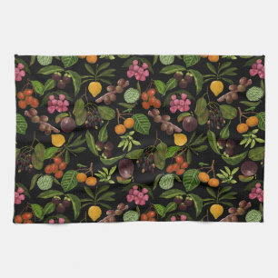 Handpainted Colourful Exotic Tropical Fruit Patter Tea Towel
