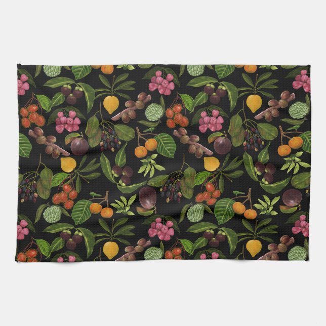 Handpainted Colourful Exotic Tropical Fruit Patter Tea Towel (Horizontal)