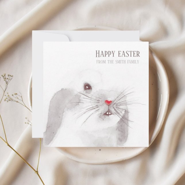 Handpainted cute watercolor easter bunny holiday card (Creator Uploaded)